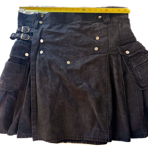 Modern Kilts Mens Sz 44 Utility Pockets Heavy Cotton Snap Pleated USA Black - Picture 5 of 6